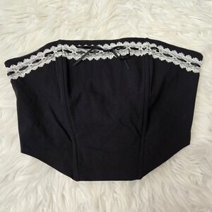 Beverly and Beck Black Lace Trim Corset Tube Top Bow Detail Size M